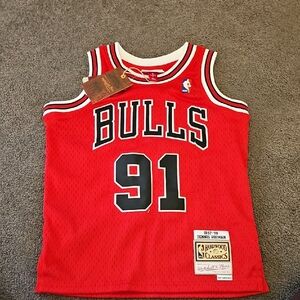 Mitchell & Ness Red and Black Bulls Swingman Jersey
